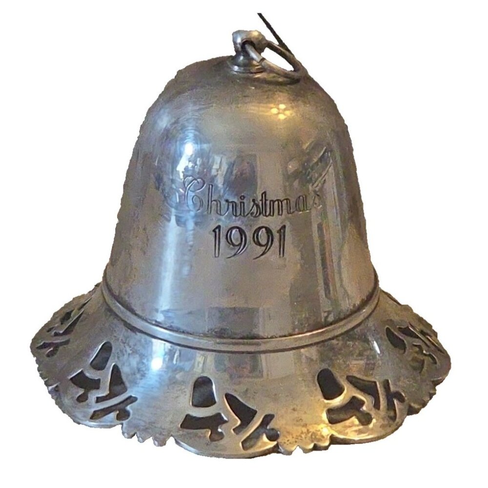 Towle 1991 Musical Christmas Bell Ornament Silver-Plate Plays Silent Night